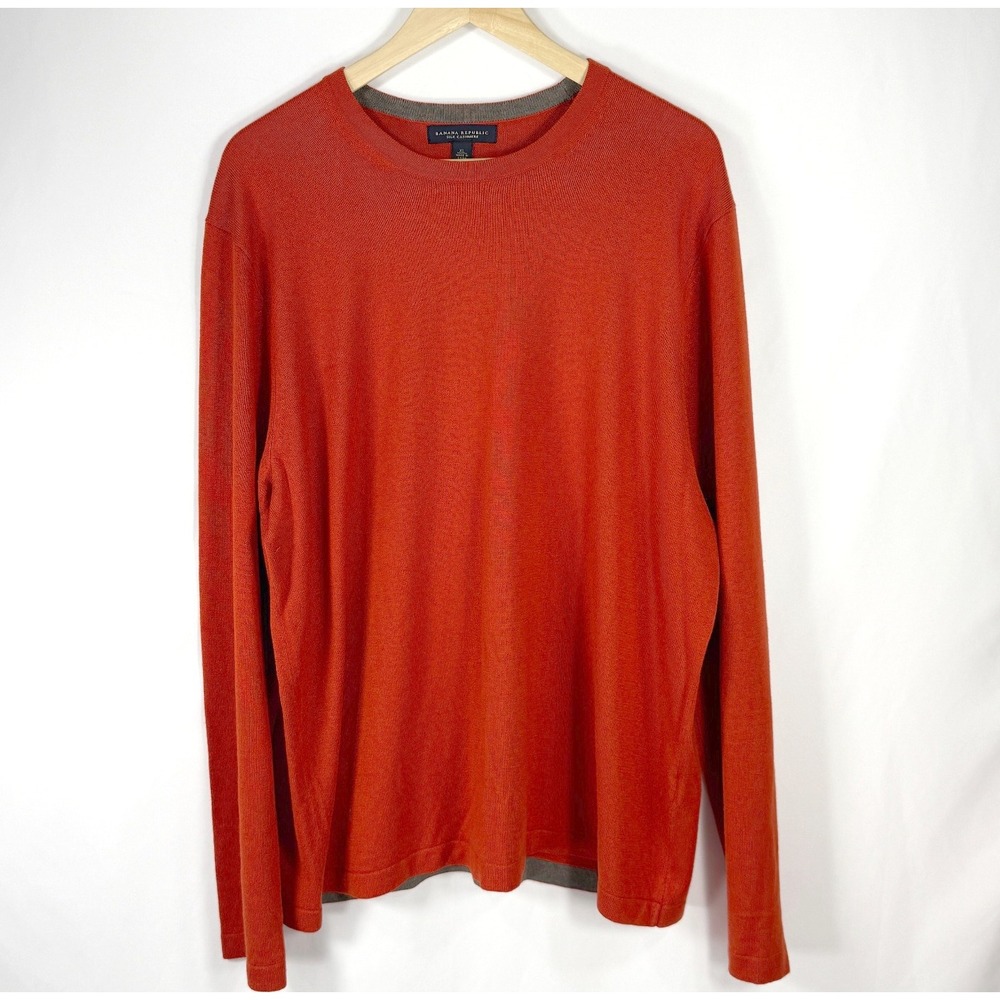 Banana Republic Mens Burnt Orange Silk Cashmere Sweater Size XL Preppy Old Money